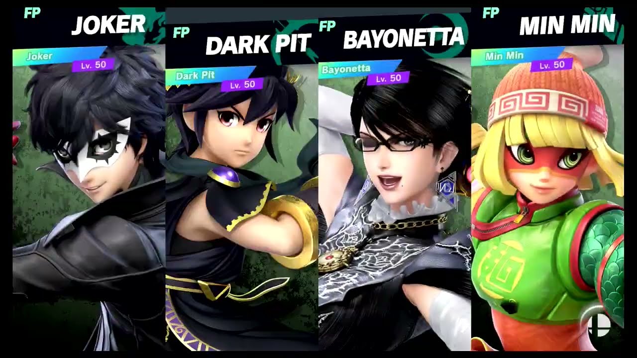 Super Smash Bros Ultimate Amiibo Fights – Request #23709 Joker v Dark Pit v Bayonetta vs Min Min