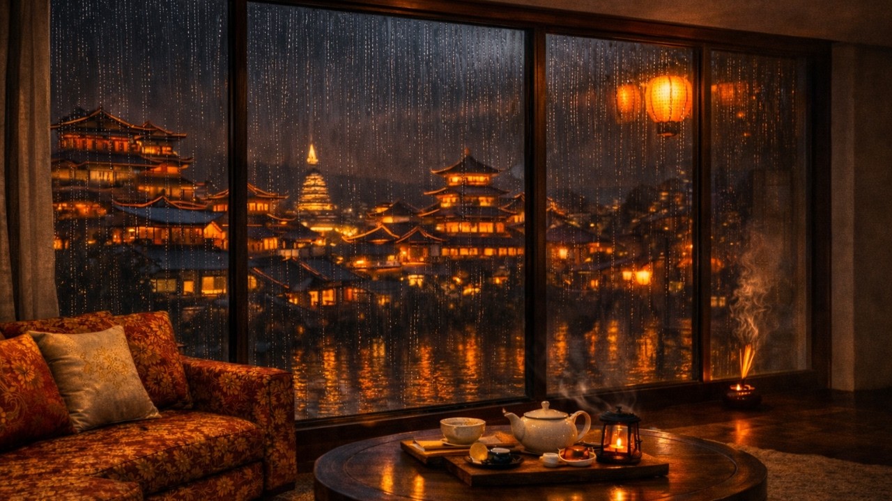 Night Rain Lofi with Chinese Traditional Ambience – Deep Sleep & Relaxing Study Music.