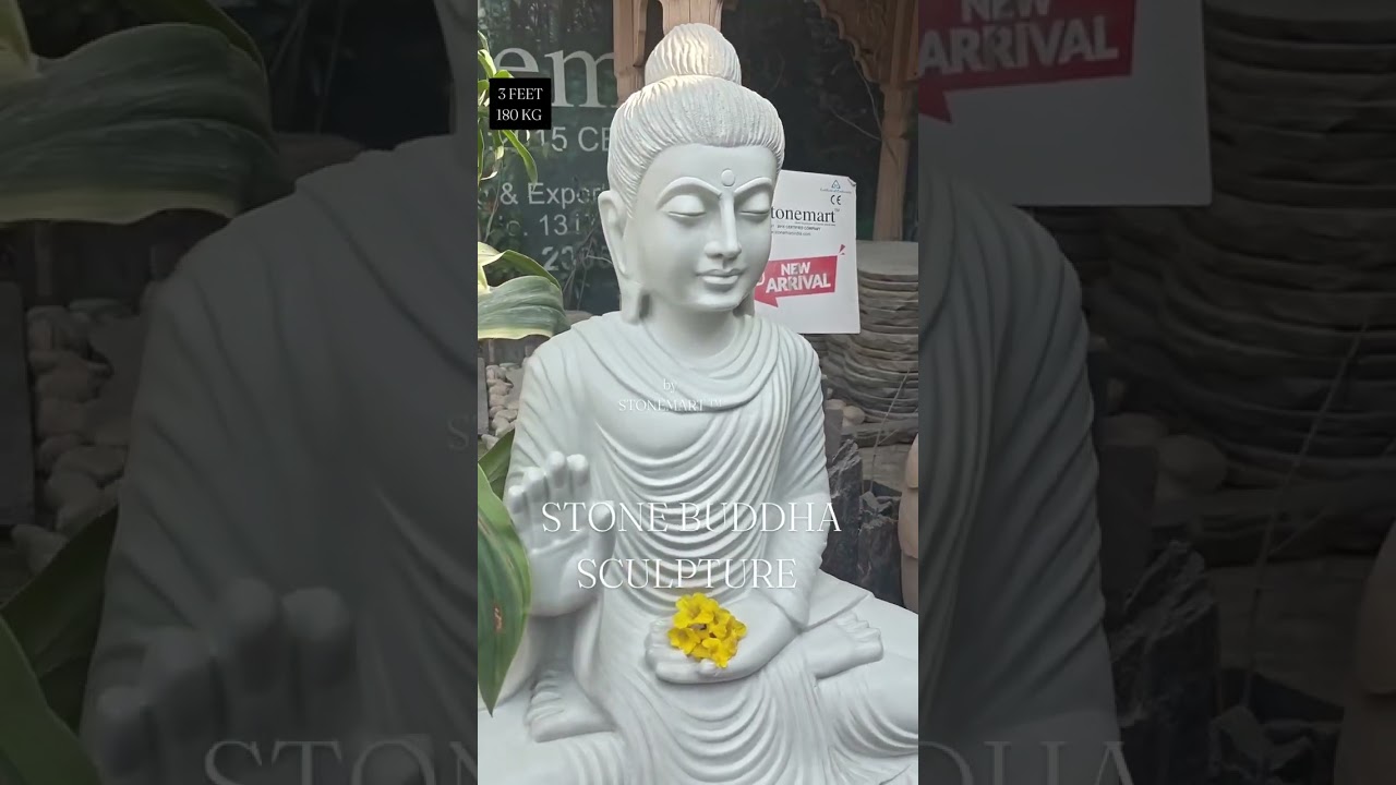 Stunning 3ft Hand Carved Abhaya Mudra Marble Buddha Sculpture