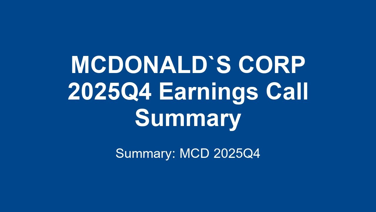 MCDONALD`S CORP 2025Q4 : McDonald's Q4 2025 Earnings: The Numbers You NEED to Know!