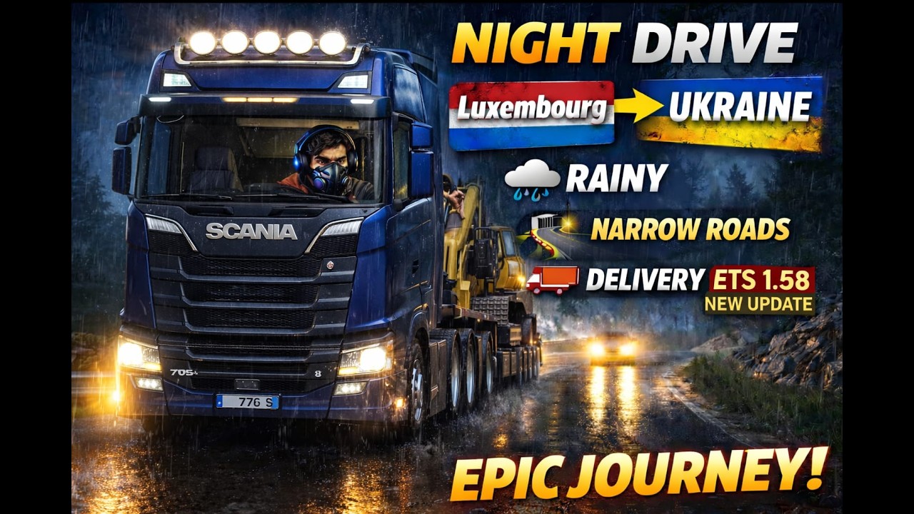 🚛🚛 रात की खतरनाक ड्राइव 🌧️ | Luxembourg ➝ Ukraine | ETS2 1.58 | बारिश में संकरी सड़कें 🚛