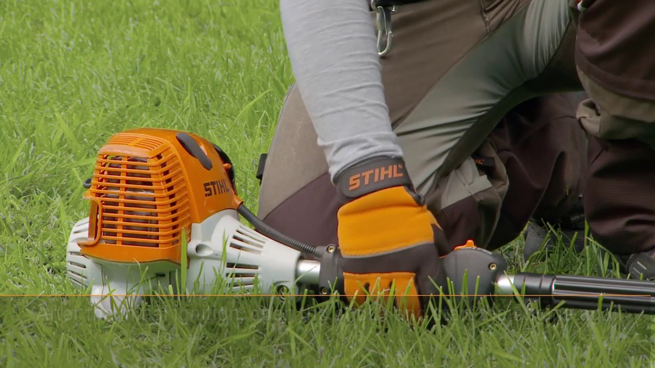 Starting and stopping a STIHL petrol long reach hedge trimmer