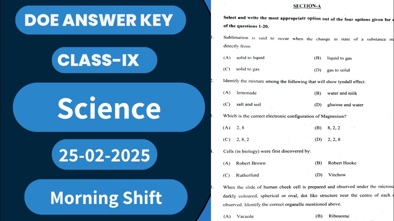 Science | doe answer key | Annual examination  | class 9 | doe | 25/02/2025