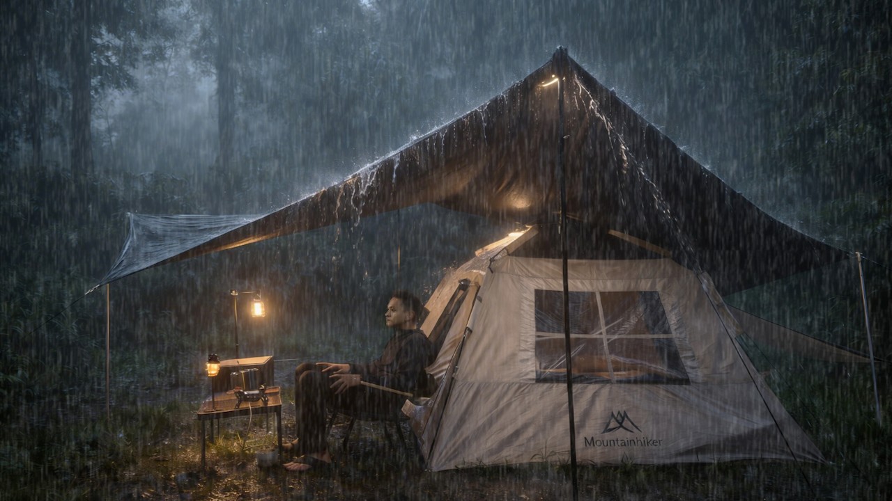 BAD WEATHER LIGHTNING STORMS AND VERY HEAVY RAIN ‼️ ⛈️ SOLO CAMPING IN HEAVY RAIN