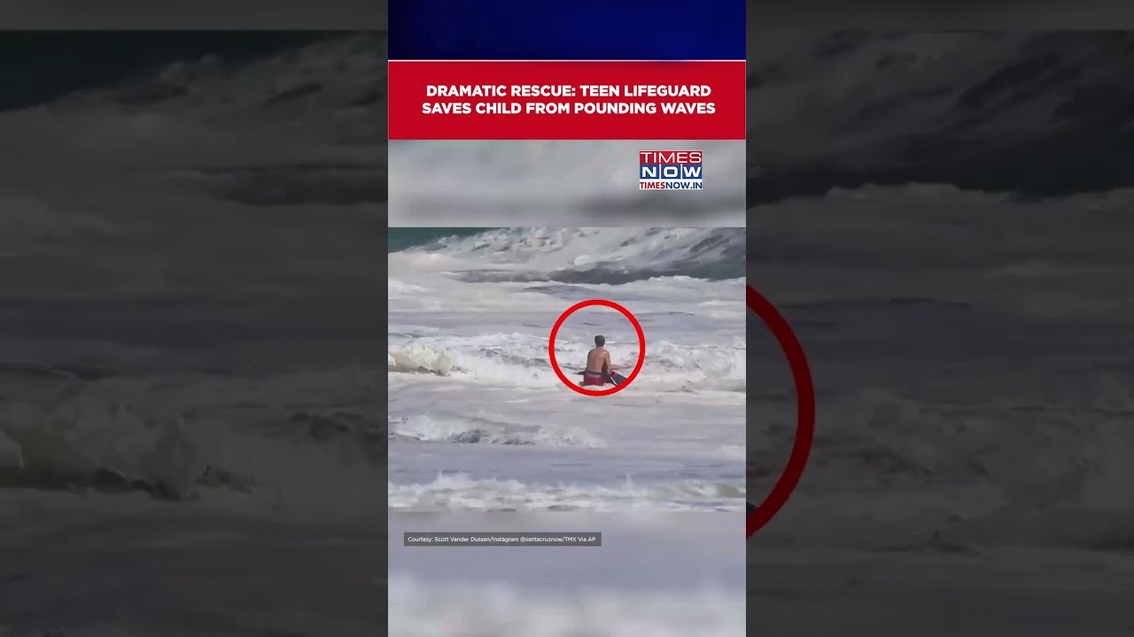 Dramatic Rescue Shows Teen Lifeguard Saving Child From Pounding Waves At California Beach #shorts