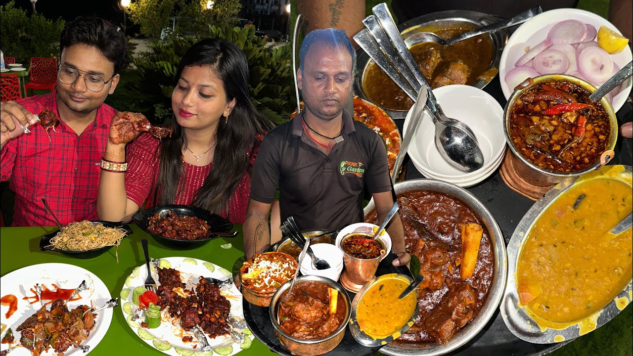 बारिश में Long Drive के साथ Garden में बैठ कर खाये Dhabe वाला Dehati Mutton,Chicken||Zaika Patna Ka