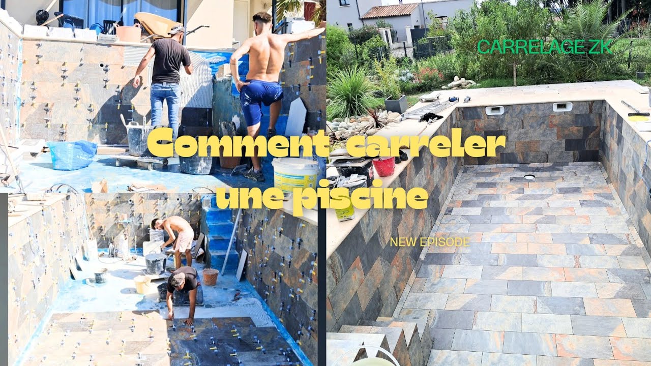 #Pierre_de_bali suivez comment en pose de carrelage pour une piscine de début jusqu'à la fin