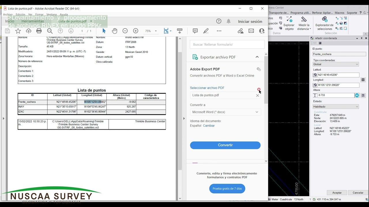Levantamiento y procesamiento de archivos RINEX en modo ppk