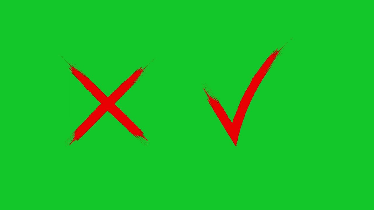 Colorful cross and check mark on green screen free download