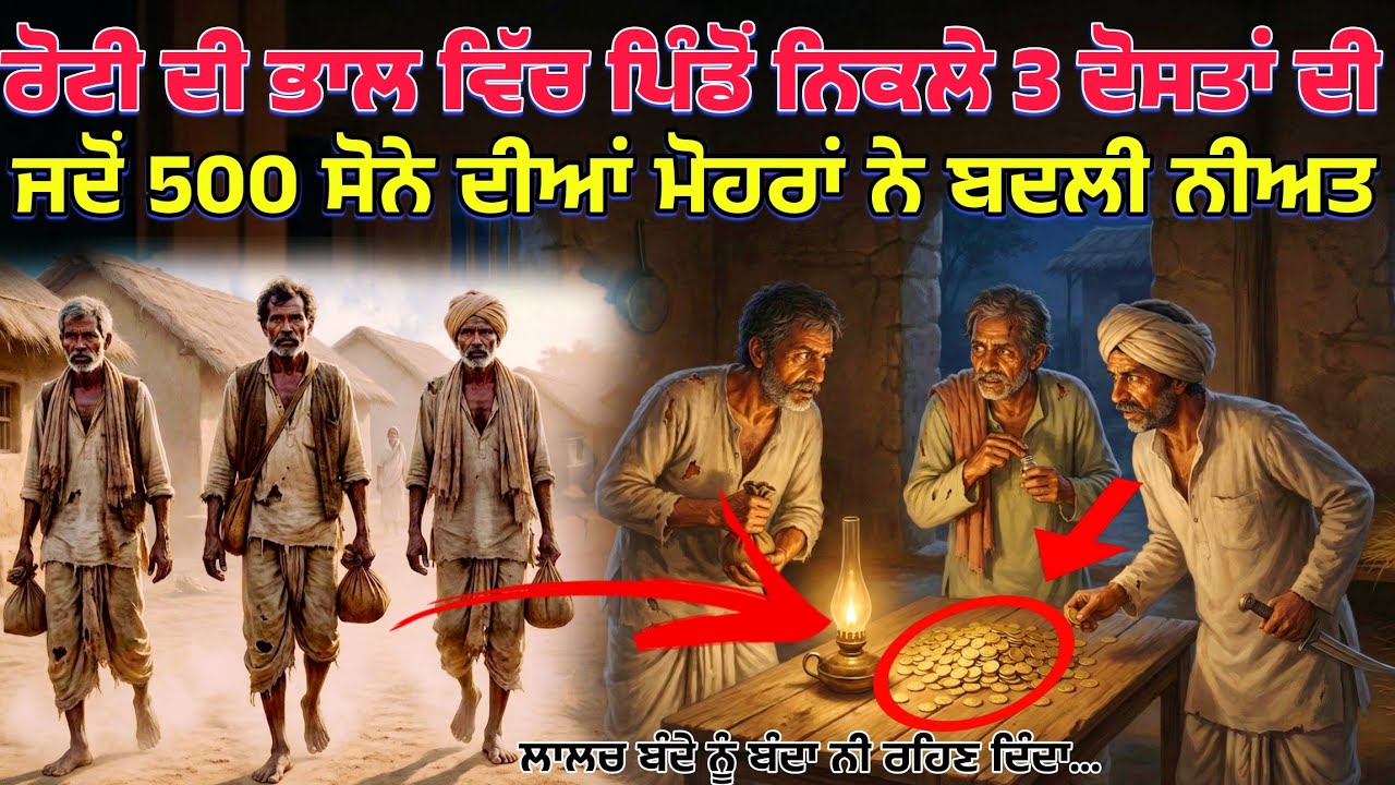 ਰੋਟੀ ਦੀ ਭਾਲ ਵਿੱਚ ਪਿੰਡੋਂ ਨਿਕਲੇ 3 ਦੋਸਤਾਂ ਨੂੰ ਮਿਲੀਆਂ 500 ਸੋਨੇ ਦੀਆਂ ਮੋਹਰਾਂ।Punjabi story । 
