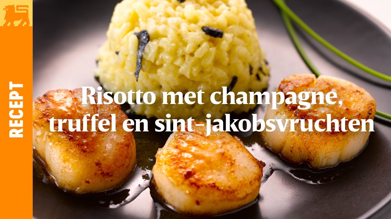 Risotto met champagne, truffel, sint-jakobsvruchten met gezouten boter