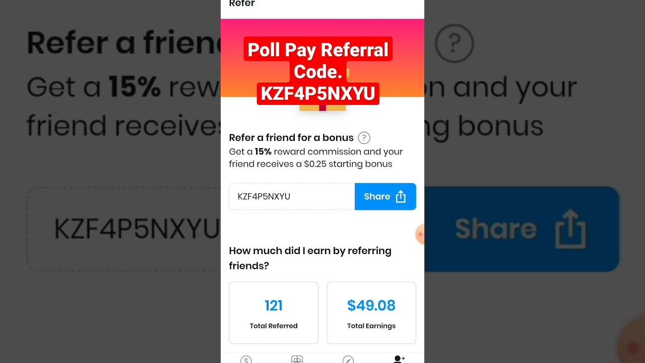 poll pay app invitation code.  poll pay app Referral code #earningapp