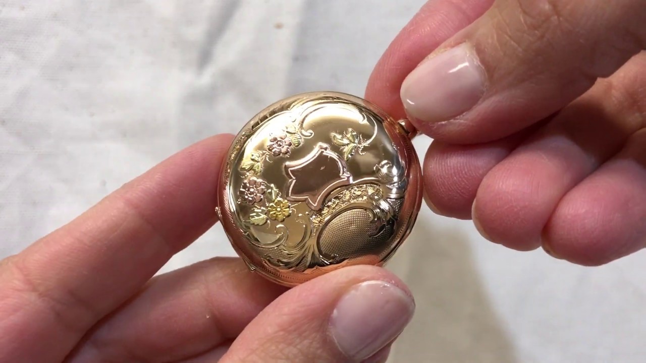 Elgin Pocket Watch 14K Solid Tri-Gold Case Fancy Dial Grade 354 serviced