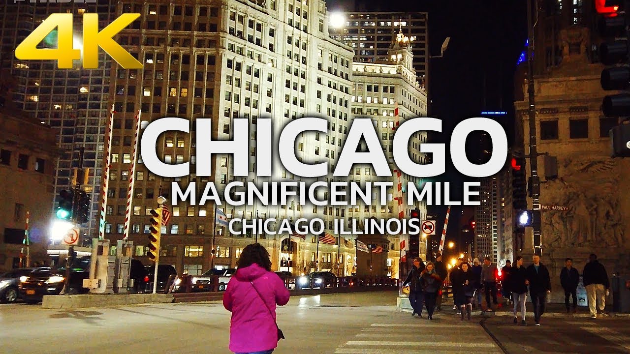 WALKING TOUR | CHICAGO - Downtown Chicago, Magnificent Mile, Michigan Ave, Night Time, Illinois