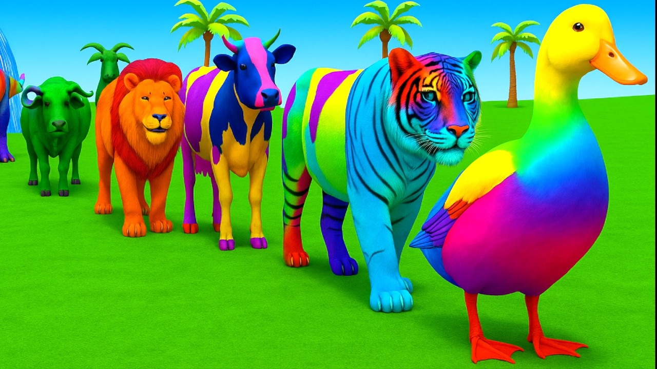 Long Slide Game With Elephant Gorilla Buffalo Hippopotamus Tiger 3d Animal Game Funny 3d Animals