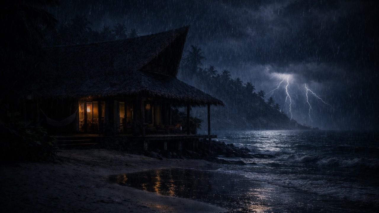 Fall Asleep Quickly During a Storm 🌧️ Rain and Thunder at Night by the Sea | 8 Hours | Black Screen