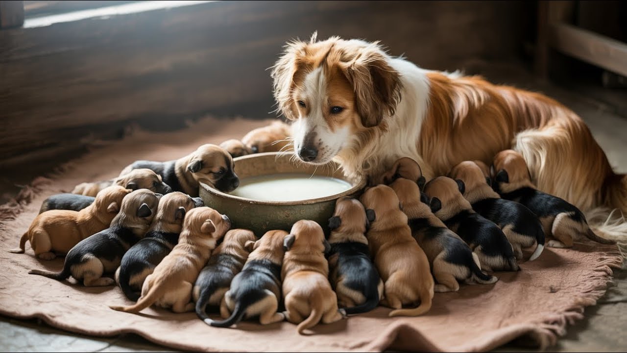 A Warm Bowl of Milk for the Mom and Playtime with Her Adorable Puppies