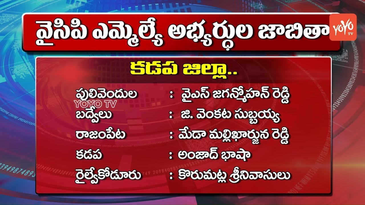 YCP MLA Candidates District Wise List | YS Jagan | AP Elections 2019 | YOYO TV Channel