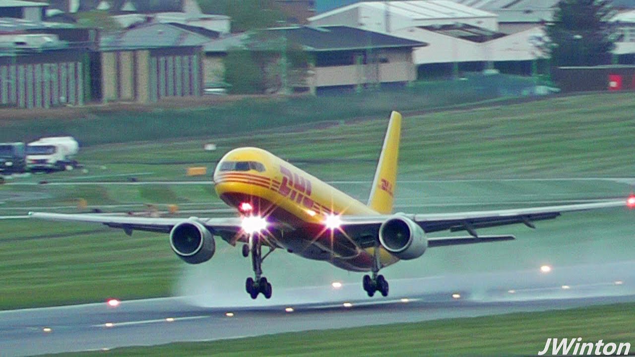 DHL Air Boeing 757-236 G-BMRJ takeoff Aberdeen Airport 2019