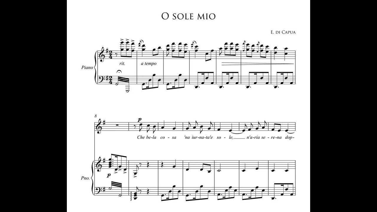 O sole mio - E. DI CAPUA (G major-High Voice) Piano accompaniment