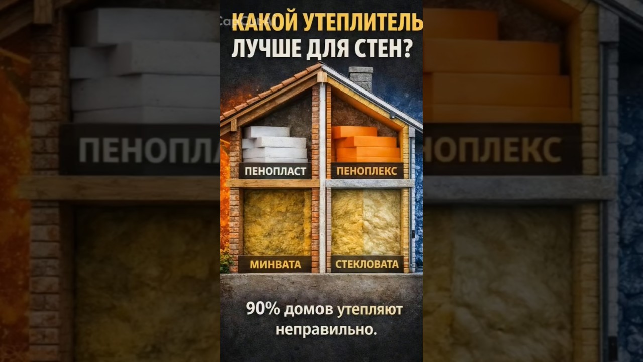 Какой утеплитель лучше для стен? Пенопласт, пеноплекс, минвата или стекловата #стройка