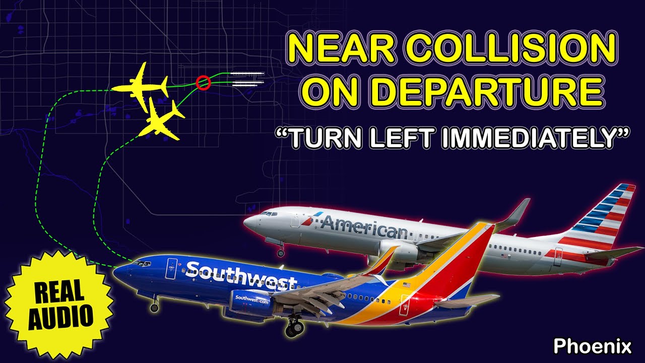 Near COLLISION shortly after takeoff. American and Southwest avoided collision at Phoenix. Real ATC