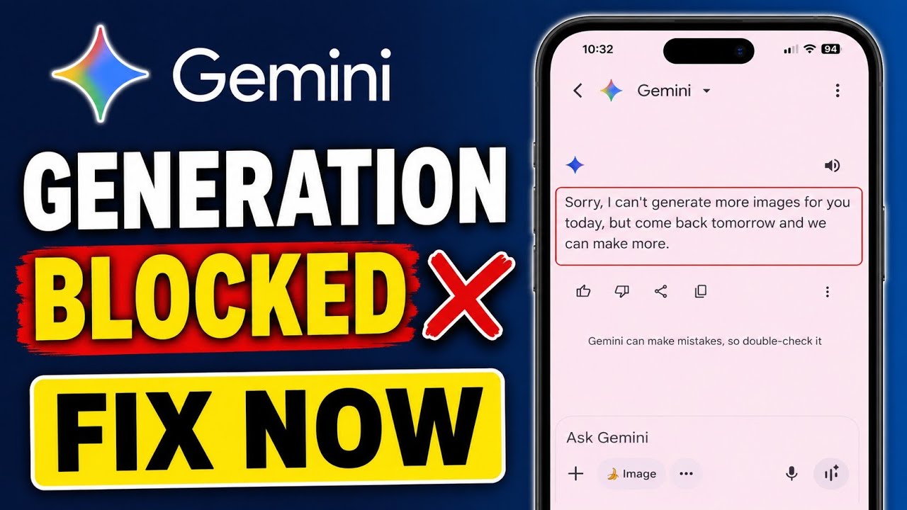 How to Fix Gemini Can't Generate More Images Today 2026 | Gemini Image Error Fix