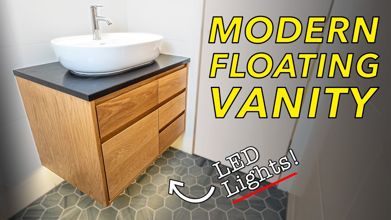How to Build a FLOATING Bathroom Vanity w/ LED Lights // Woodworking
