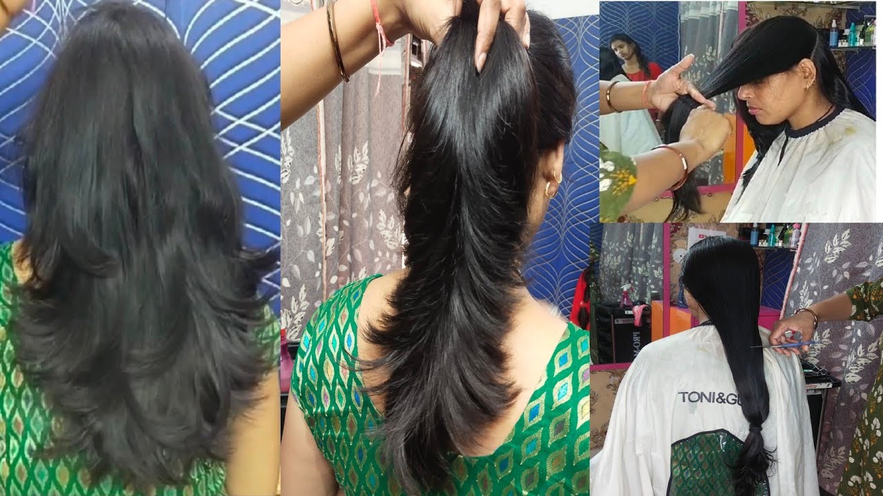 long to short feather with flower cut step by step