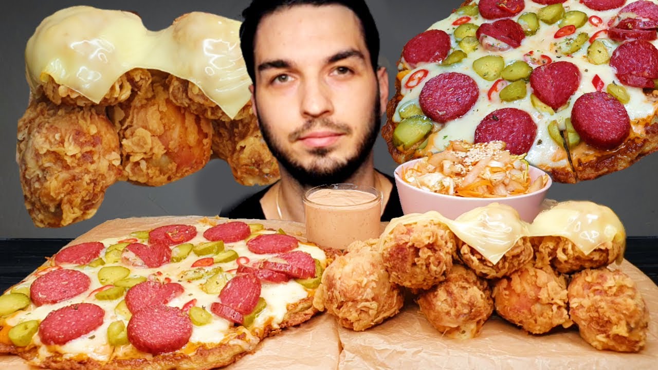 MUKBANG ASMR  Old Man’s Pizza & Crispy KFC-Style Chicken
