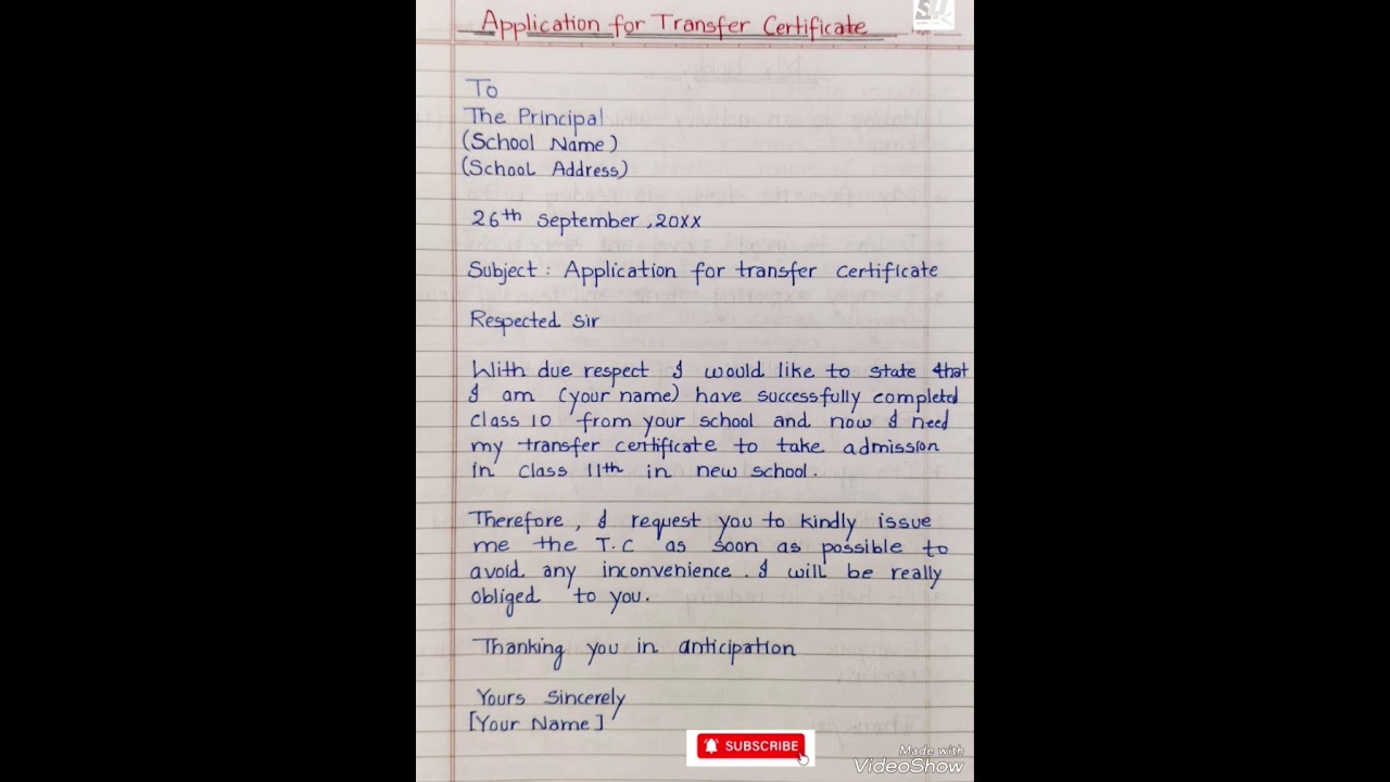 Application for transfer certificate l application for tc from school l tc from college l letter