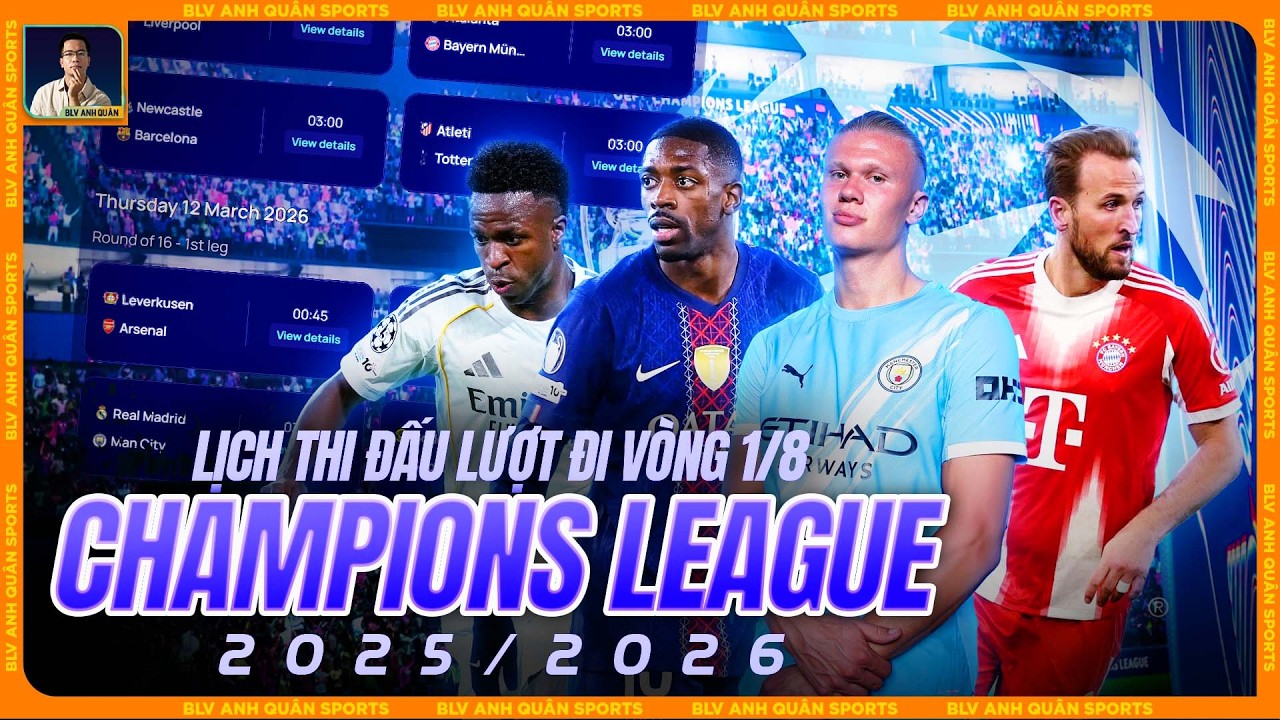 LỊCH THI ĐẤU LƯỢT ĐI VÒNG 1/8 CHAMPIONS LEAGUE MÙA 2025/2026