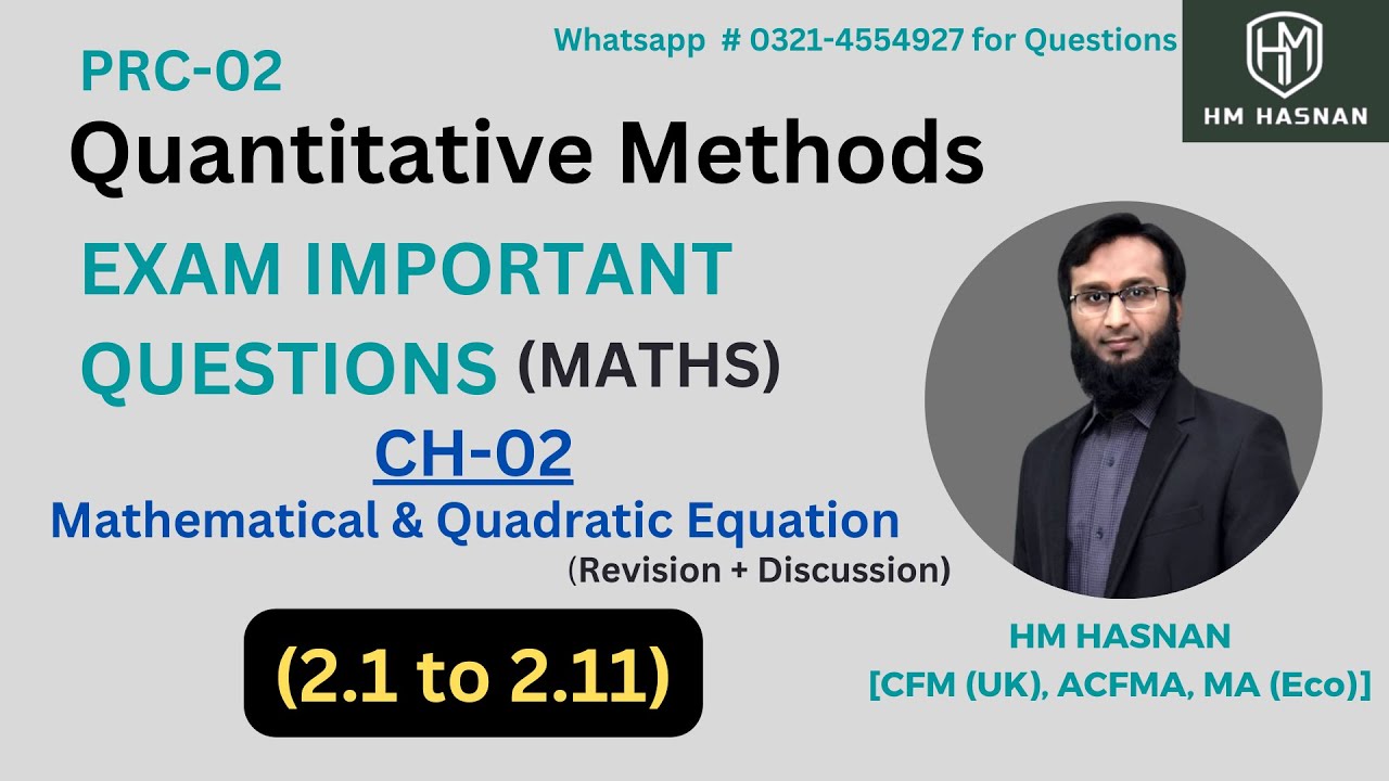 QM (CH-02) 2.1 to 2.11 l Important Questions l Revision + Discussion.