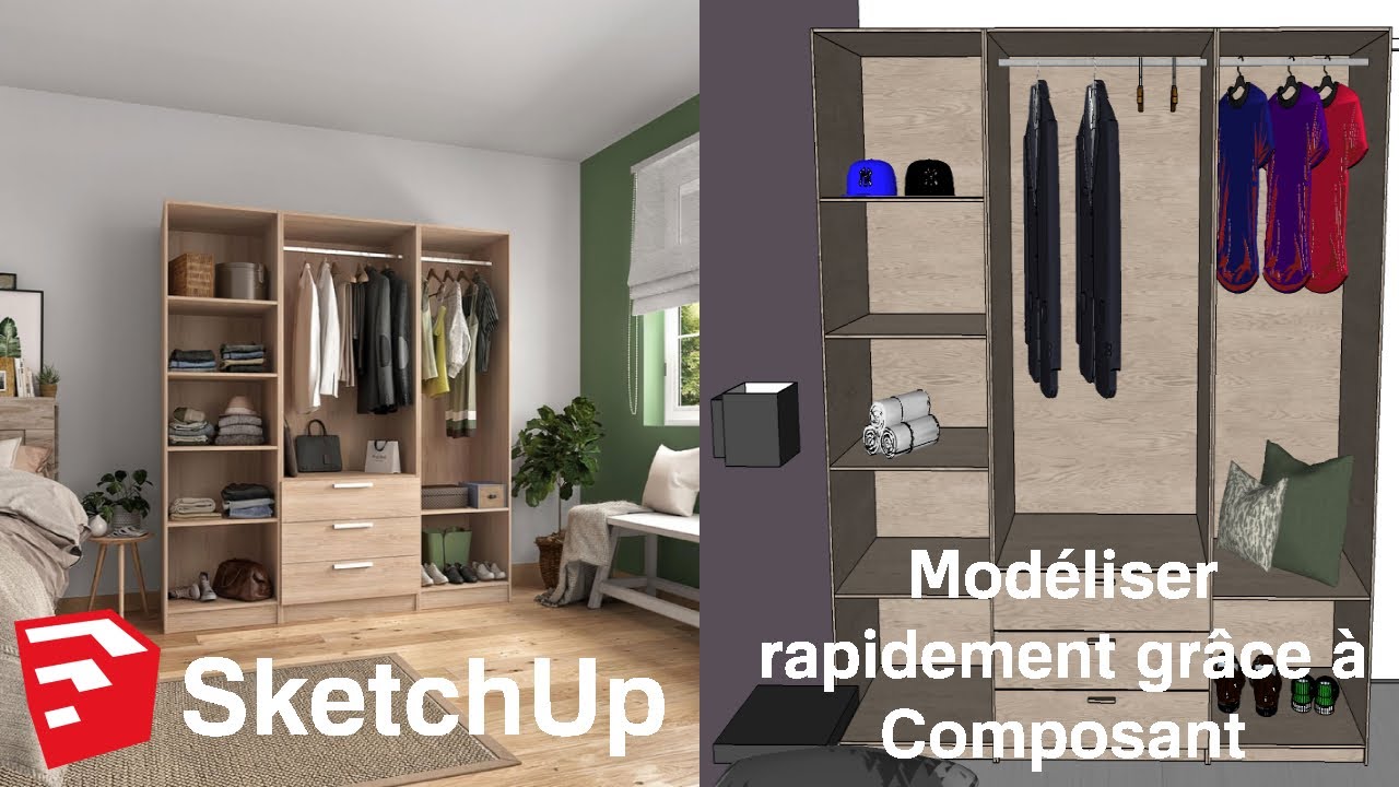 SketchUp | Modélisation de deux dressings (débutant)