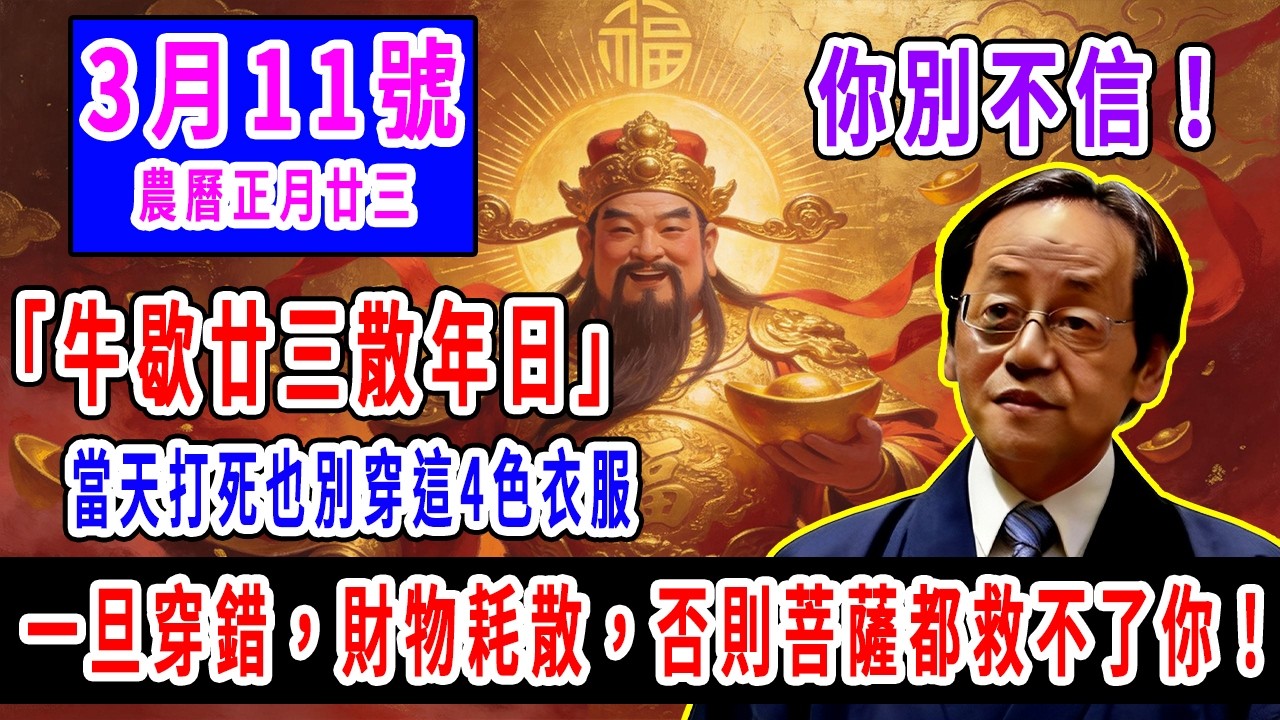 你別不信！2026年3月11號，農曆正月廿三，「牛歇廿三散年日」，當天打死也別穿這4色衣服，一旦穿錯，財物耗散，否則菩薩都救不了你！