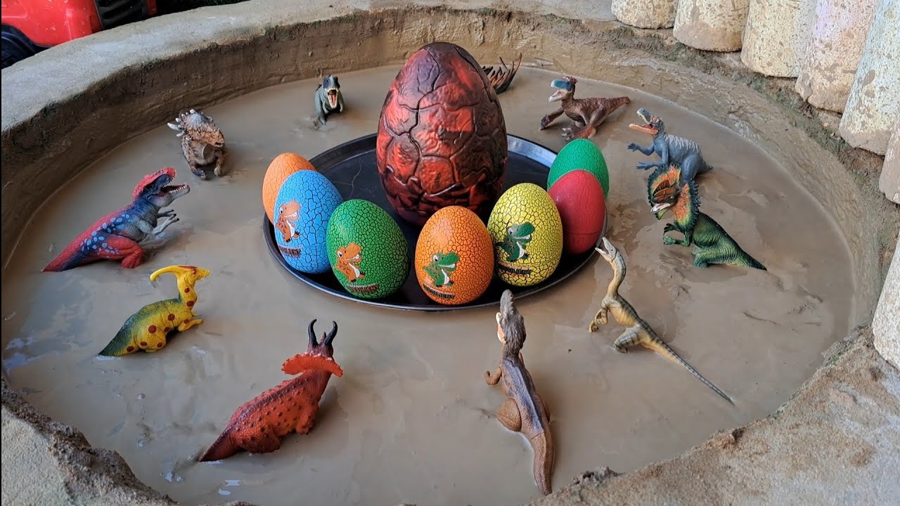 Dinossauros de Plástico Presos na Lama Tiranossauro Rex Parassaurolofo Triceratops Dilofossauro