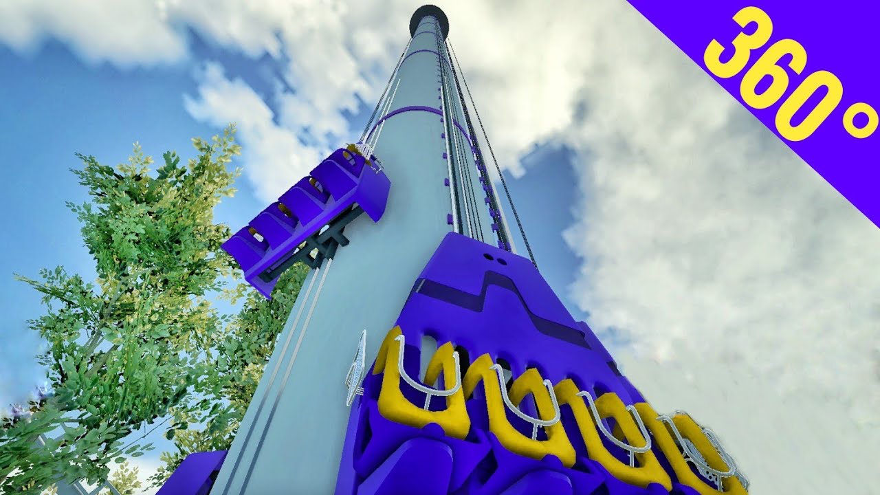 360 VR Drop Tower next to a roller coaster [slow speed POV ride] 360도 자이로드롭