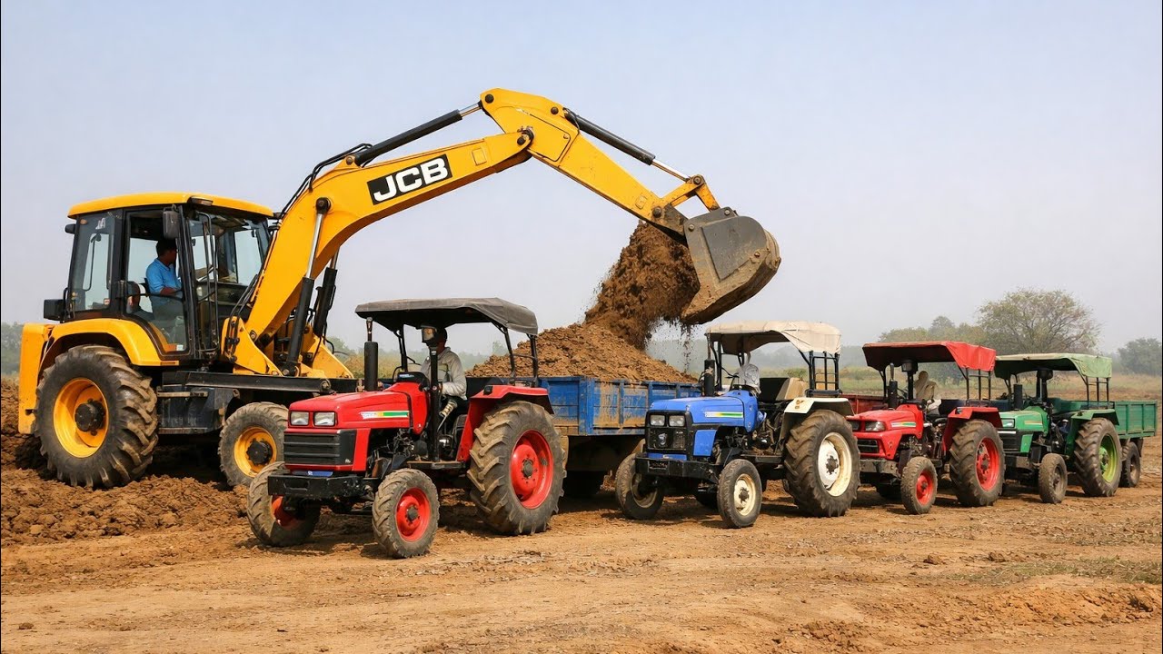 JCB 3DX Eco Machine Soil Loading in Swaraj 744 FE Tractor New Filling in Home