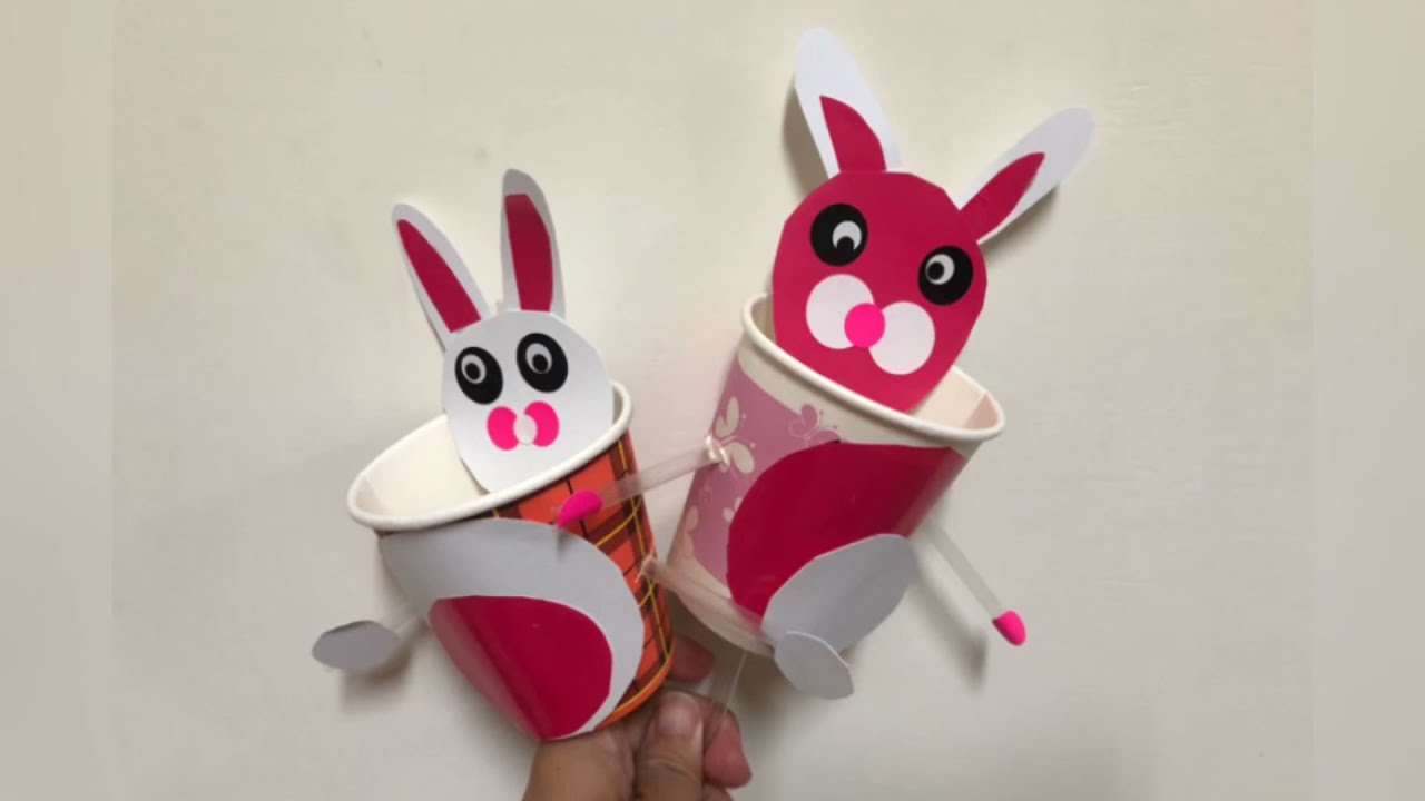 中秋節手作-會跳舞的兔子#伸縮吸管#紙杯#圓形標籤貼紙