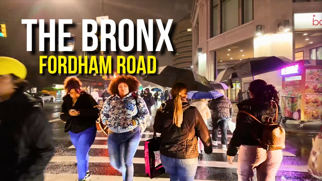 Bronx Fordham Road NYC 4K Virtual Tour Night Walk in the Rain