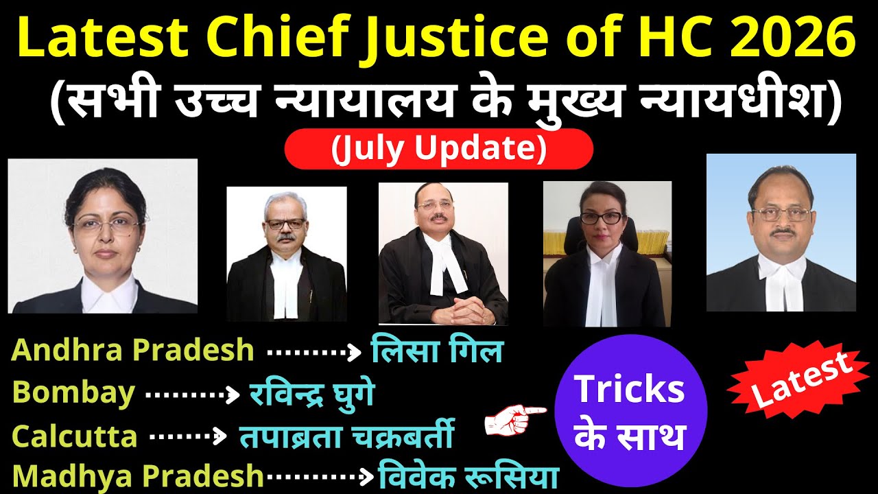 High Court Chief Justice of India List 2026 with Tricks | भारत के उच्च न्यायालय के मुख्य न्यायाधीश