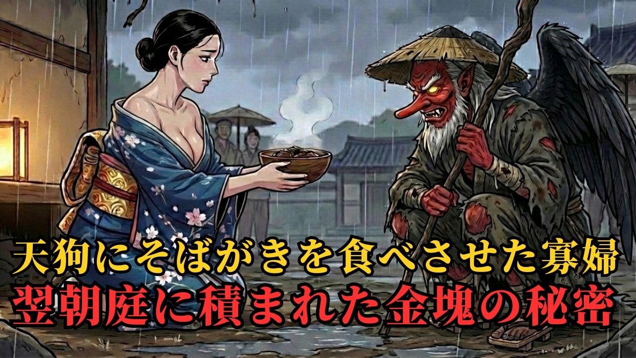蕎麦がき一椀の恩返し ― 天狗と月乃、強欲な庄屋の哀れな末路｜野談｜昔話｜いきさつ｜笑い話