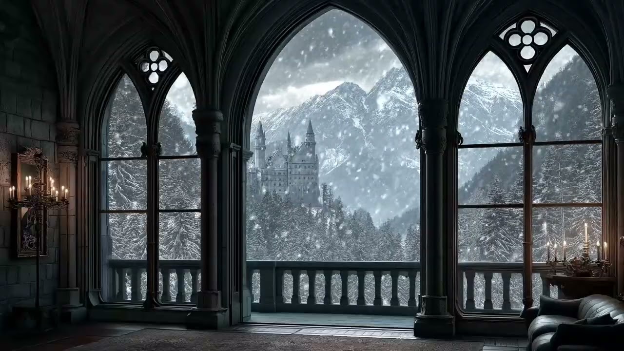 From the Old Window: Winter Night Ambience, Falling Snow & Distant Firelight for Calm Sleep