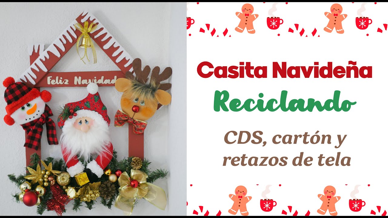 Idea Fácil - Recicla CDS, cartón y retazos de tela - Casita de Navidad