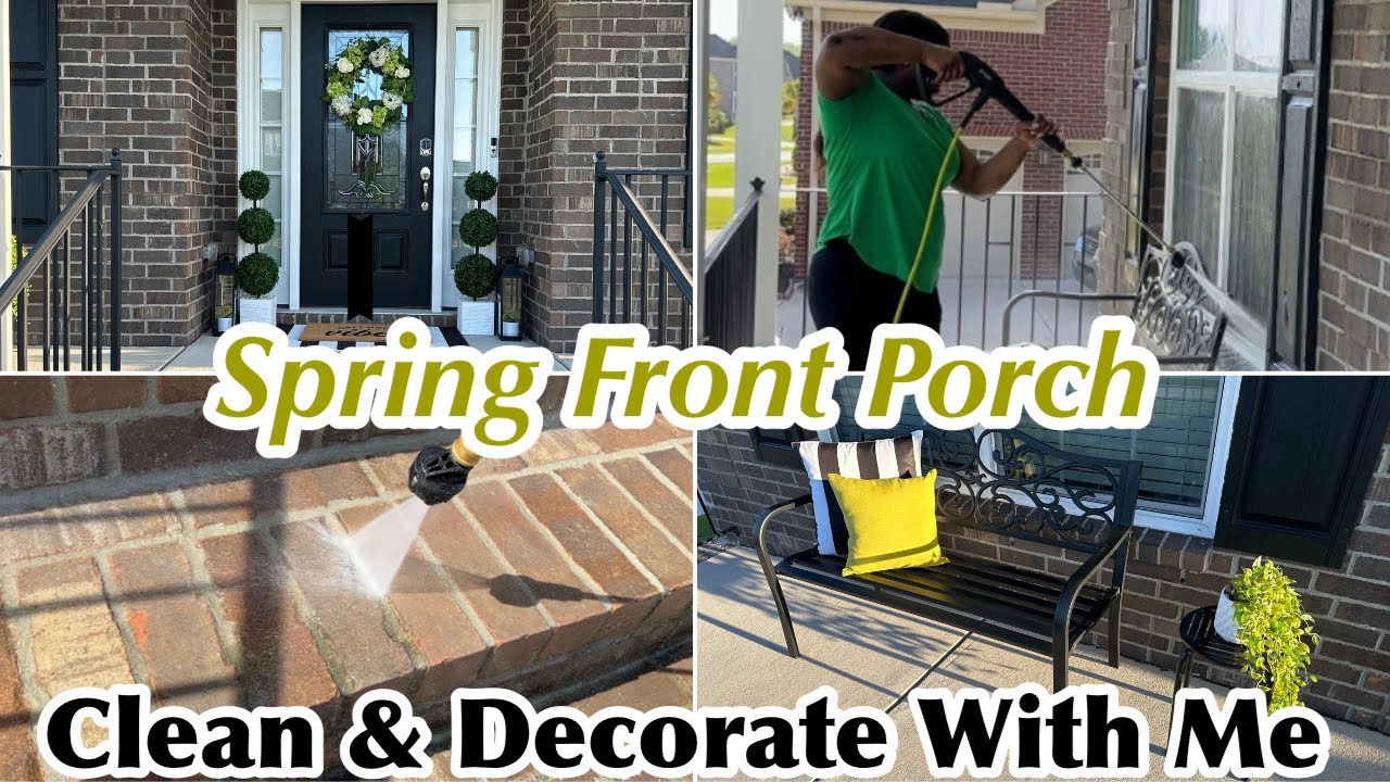 SPRING FRONT PORCH CLEAN & DECORATE WITH ME|SPRING PORCH DECORATING IDEAS