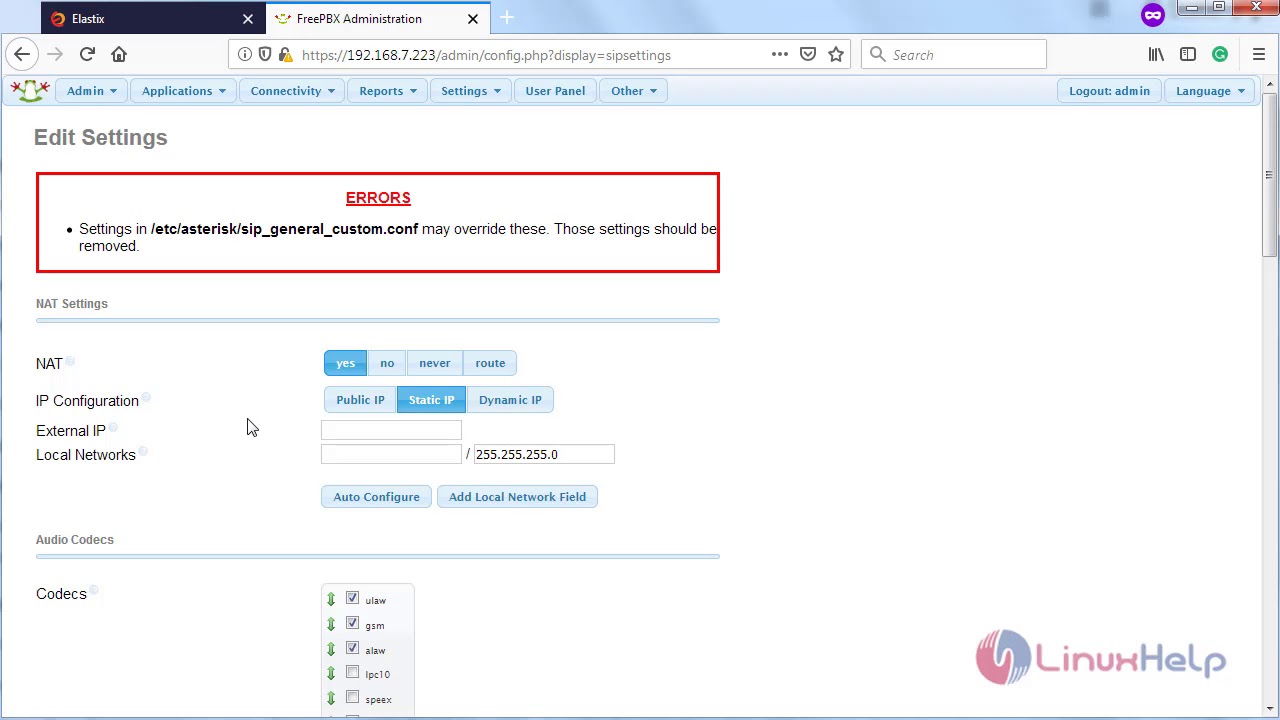 How to configure Video call service on Elastix