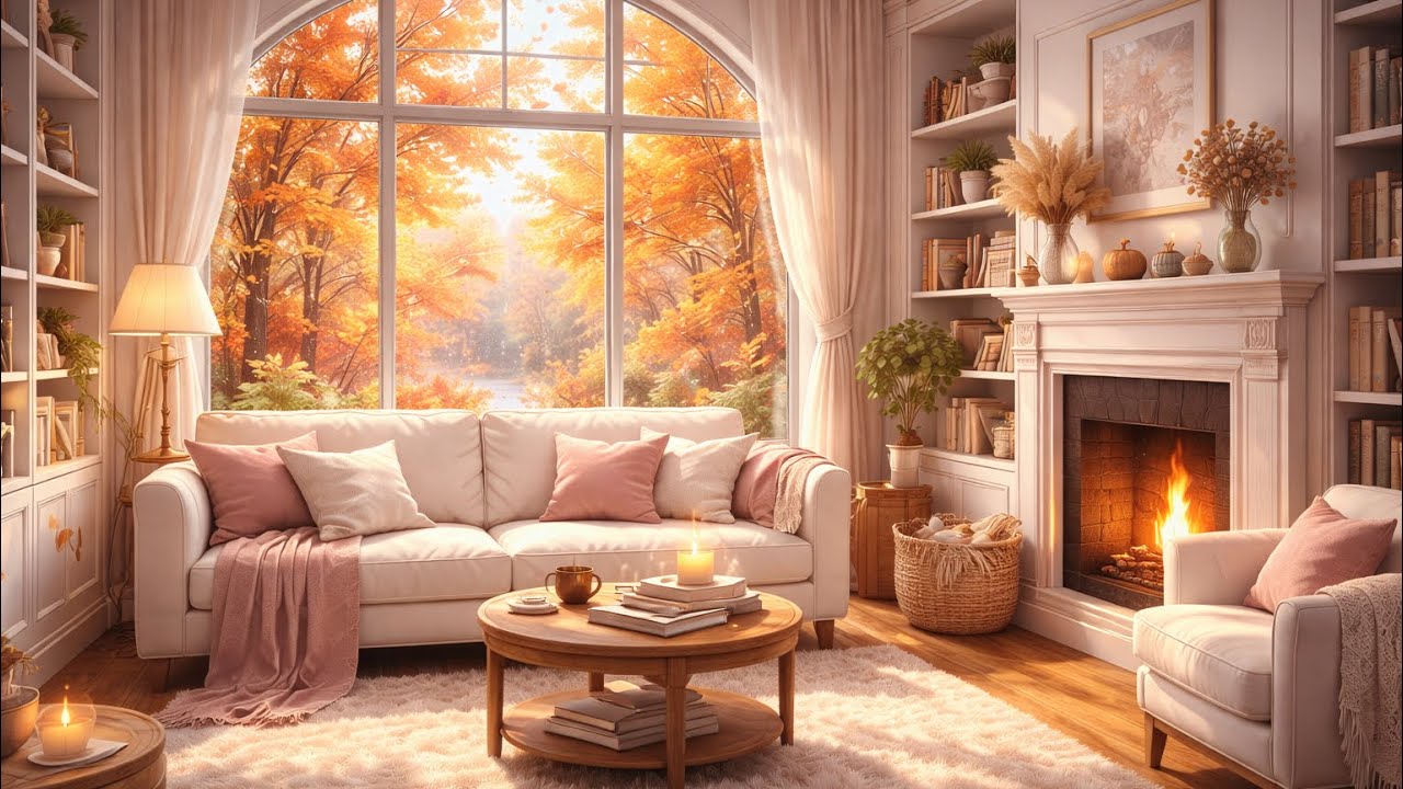 Cozy Autumn Living Room 🍁 Relaxing Cinematic Ambient Music | Fireplace, Fall Vibes