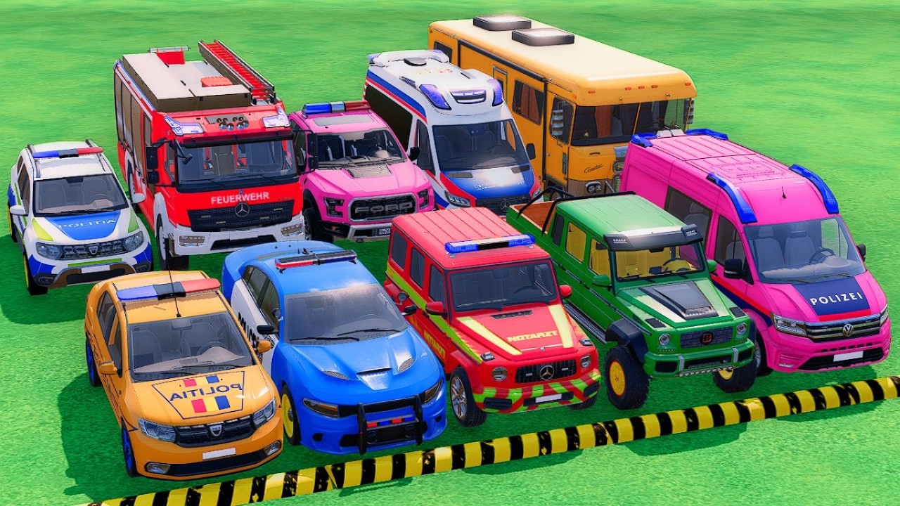 TRANSPORTING POLICE CARS, FIRE DEPARTMENT, AMBULANCE WITH TRAIN, DACIA, FORD VOLKSWAGEN ! FS22 #34