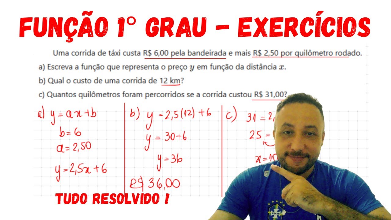 FUNÇÃO 1° GRAU - RESOLUÇÃO DE  EXERCÍCIOS