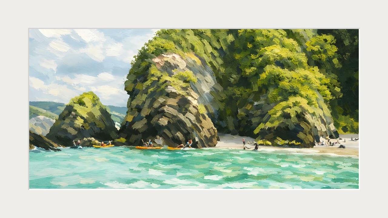 Secluded Coastal Escape (White frame) | Premium 4K Ambient Art (2 Hours)